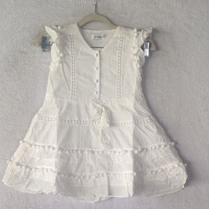 Jacey Lane Women's White Chic Cottage Boho‎ Pom Pom Tank Top Size XS